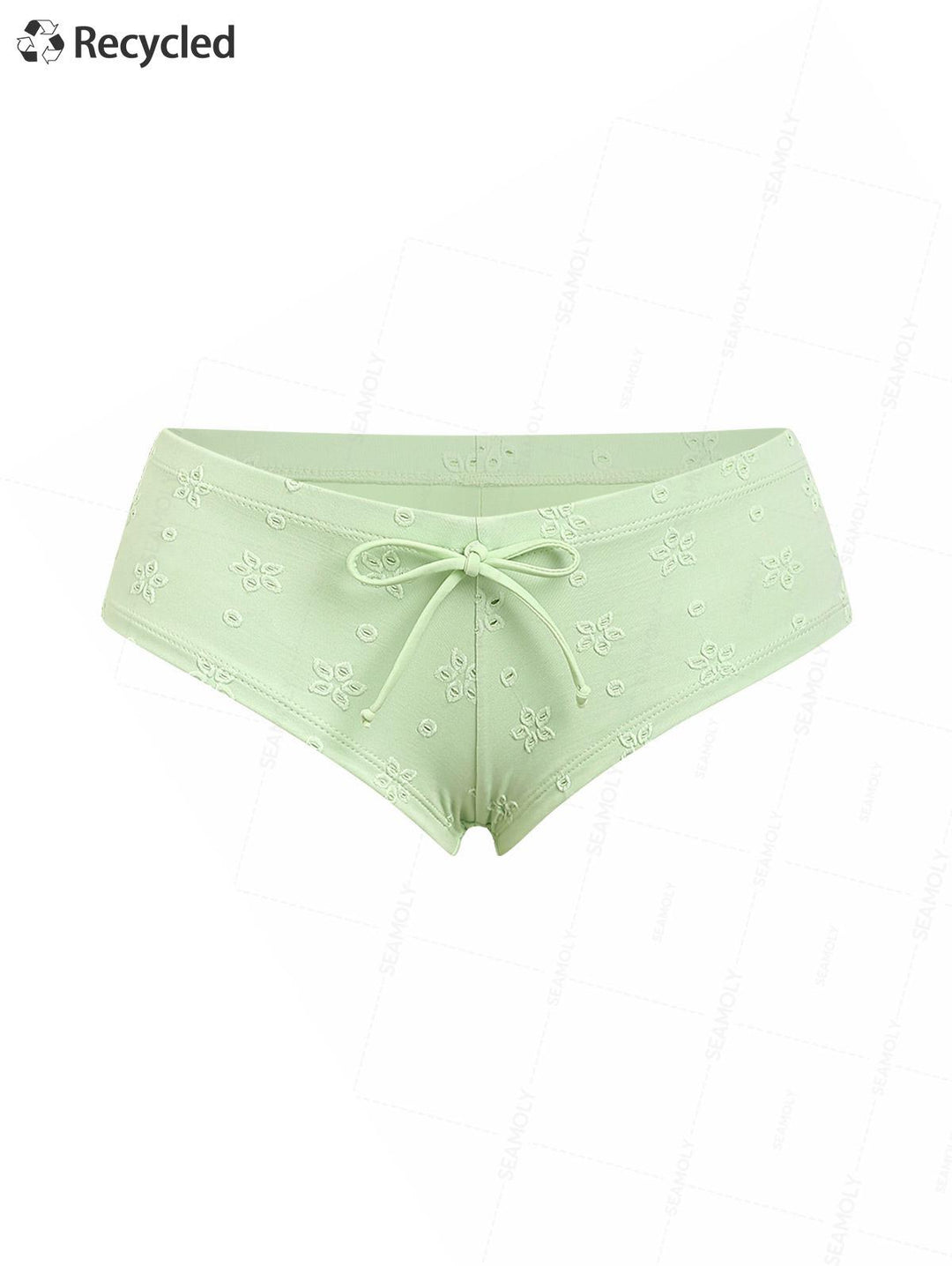 Seamolly 3 Piece Recycled Fabric Jacquard Lace Bowknot Cheeky Boyshort Bikini Set