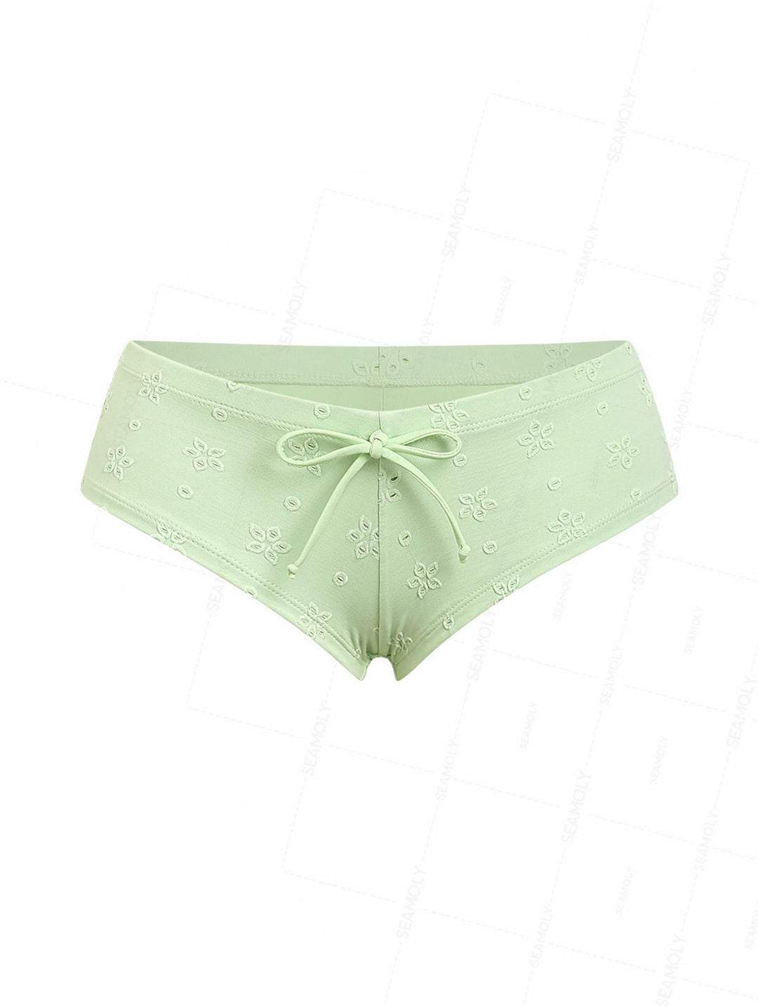 Seamolly 3 Piece Recycled Fabric Jacquard Lace Bowknot Cheeky Boyshort Bikini Set