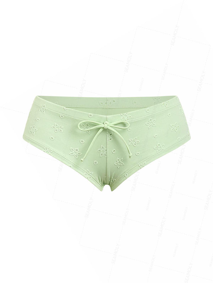 Seamolly 3 Piece Recycled Fabric Jacquard Lace Bowknot Cheeky Boyshort Bikini Set
