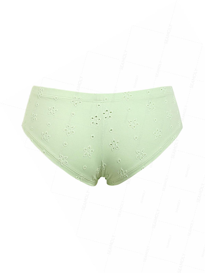Seamolly 3 Piece Recycled Fabric Jacquard Lace Bowknot Cheeky Boyshort Bikini Set
