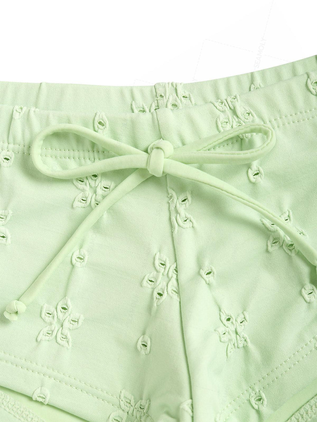Seamolly 3 Piece Recycled Fabric Jacquard Lace Bowknot Cheeky Boyshort Bikini Set