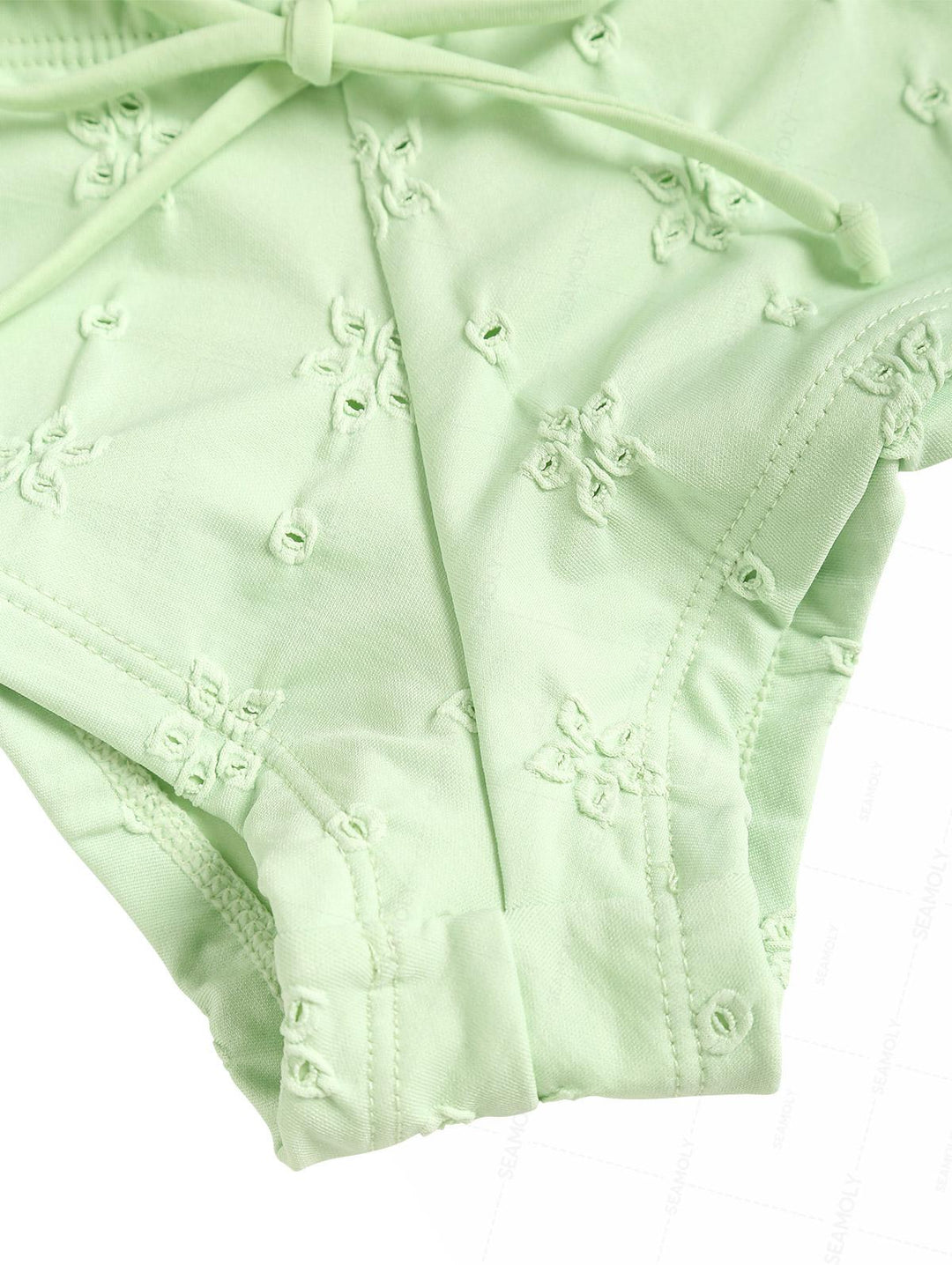 Seamolly 3 Piece Recycled Fabric Jacquard Lace Bowknot Cheeky Boyshort Bikini Set