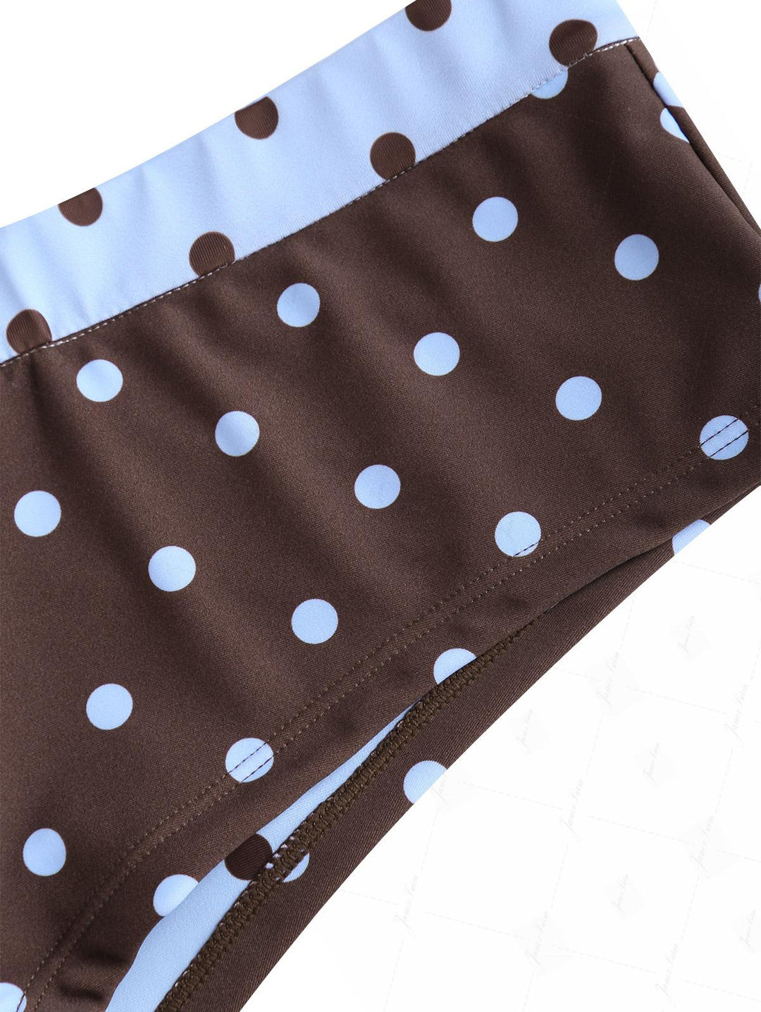 Sky Blue Polka Dot Halter Tied Back Reversible Top & Cheeky Boyshorts Tankini Set