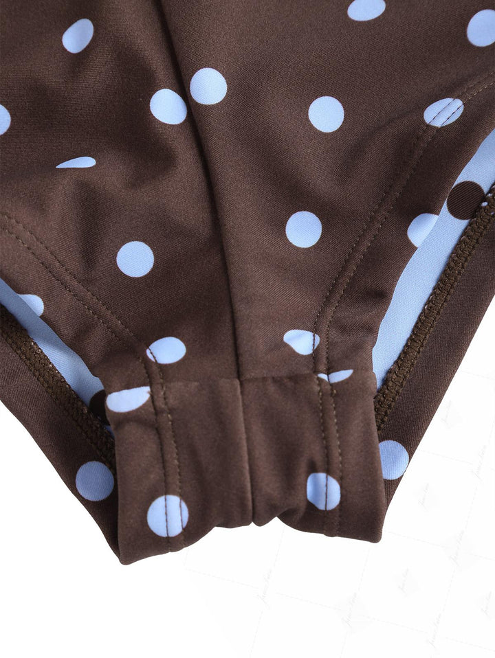 Sky Blue Polka Dot Reversible Triangle Top & Cheeky Boyshorts Bikini Set