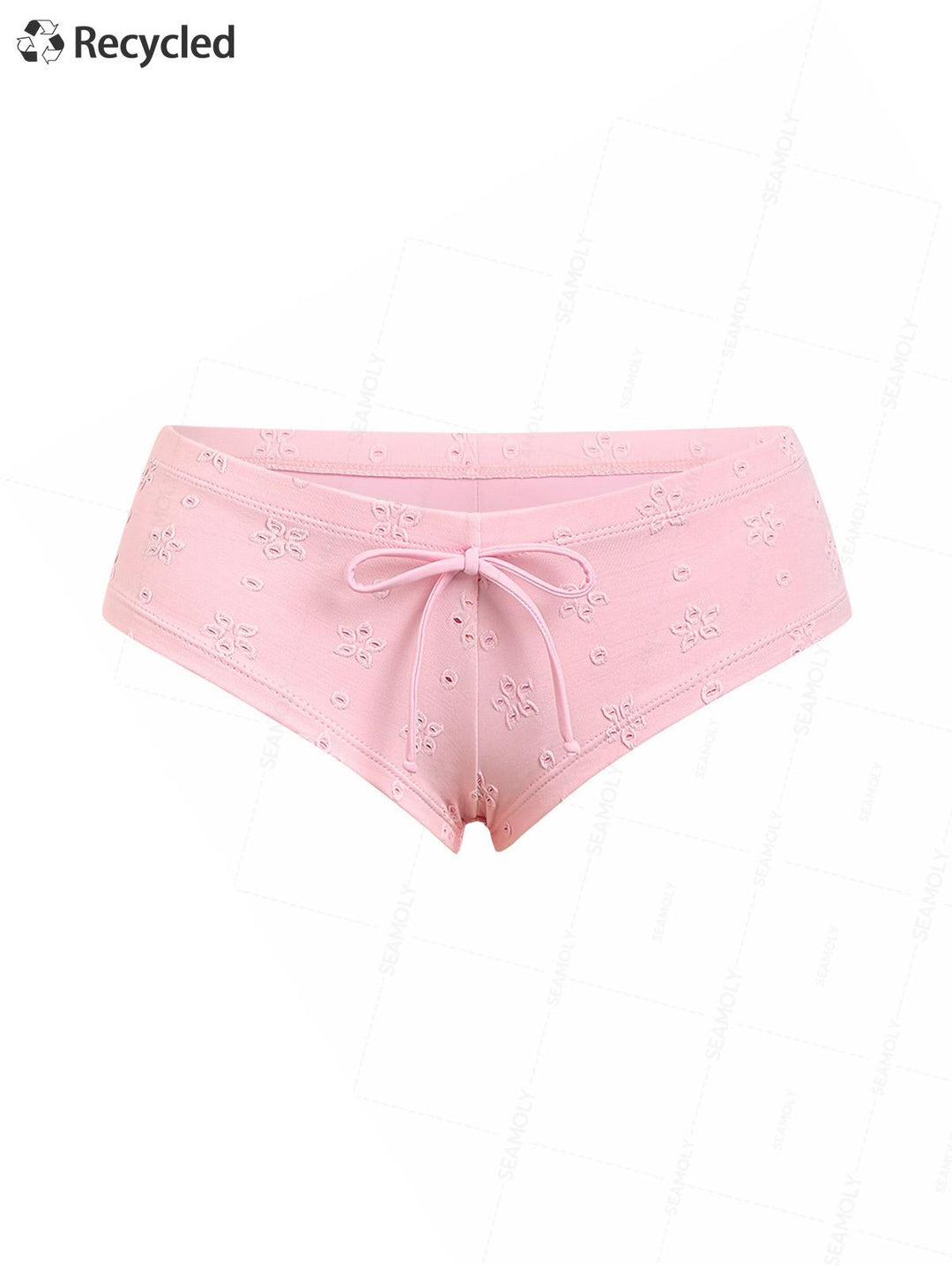 Seamolly 3 Piece Recycled Fabric Jacquard Lace Bowknot Cheeky Boyshort Bikini Set