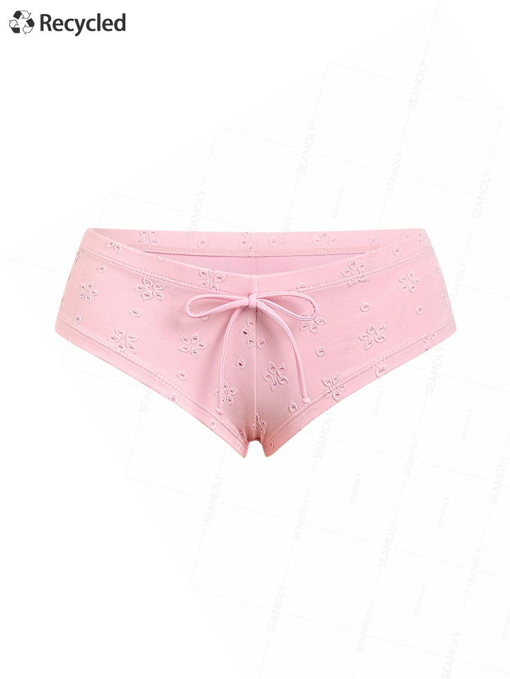 Seamolly 3 Piece Recycled Fabric Jacquard Lace Bowknot Cheeky Boyshort Bikini Set