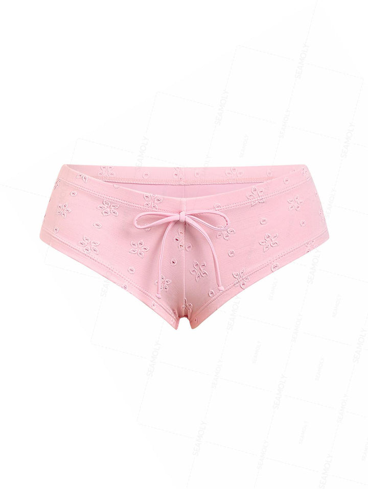 Seamolly 3 Piece Recycled Fabric Jacquard Lace Bowknot Cheeky Boyshort Bikini Set