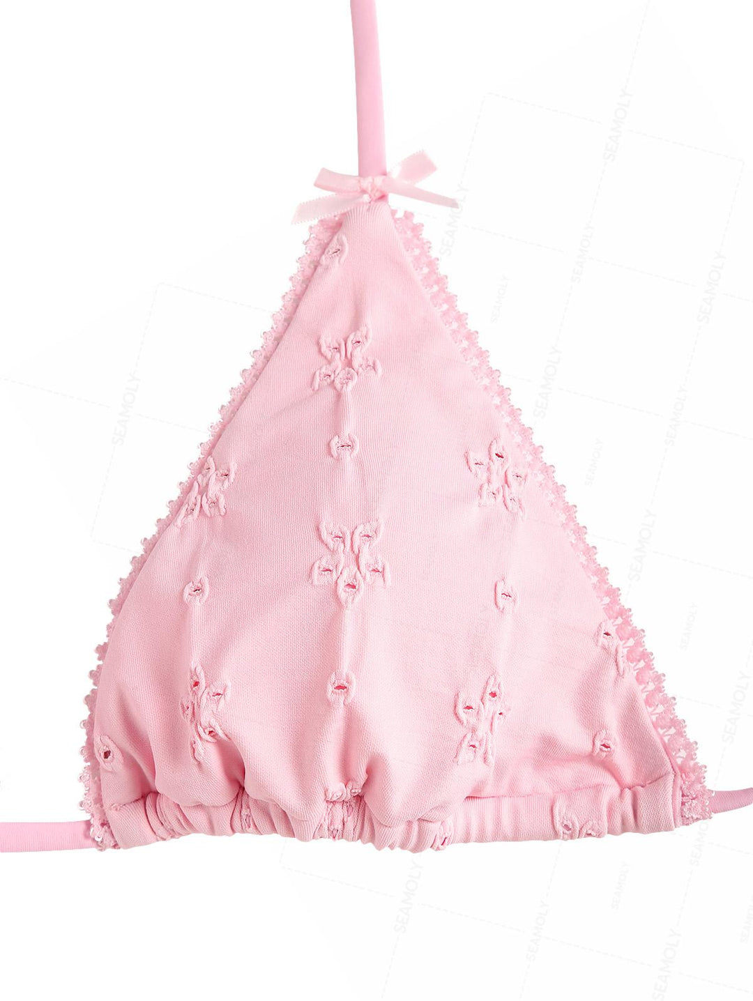 Seamolly 3 Piece Recycled Fabric Jacquard Lace Bowknot Cheeky Boyshort Bikini Set