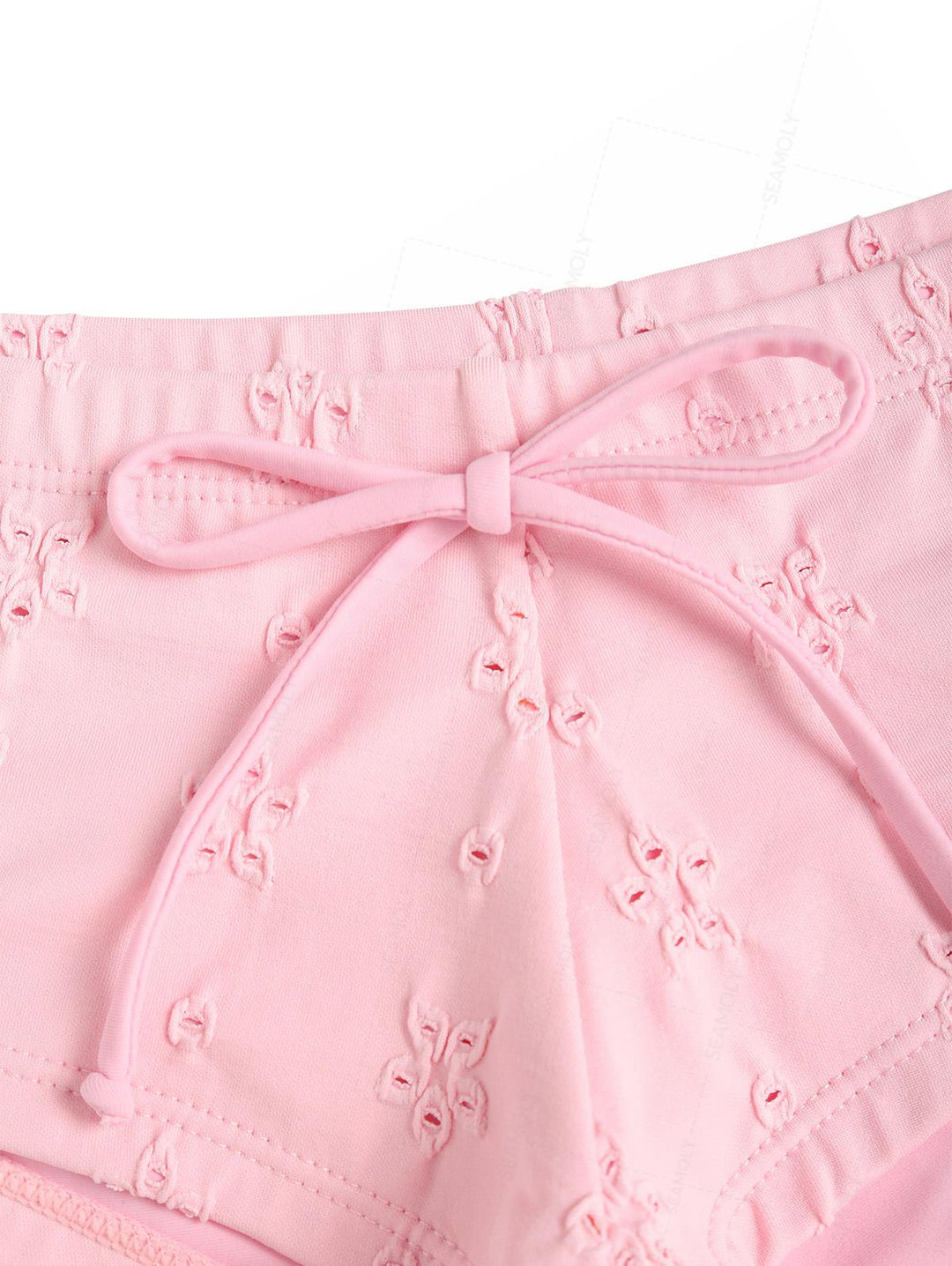 Seamolly 3 Piece Recycled Fabric Jacquard Lace Bowknot Cheeky Boyshort Bikini Set