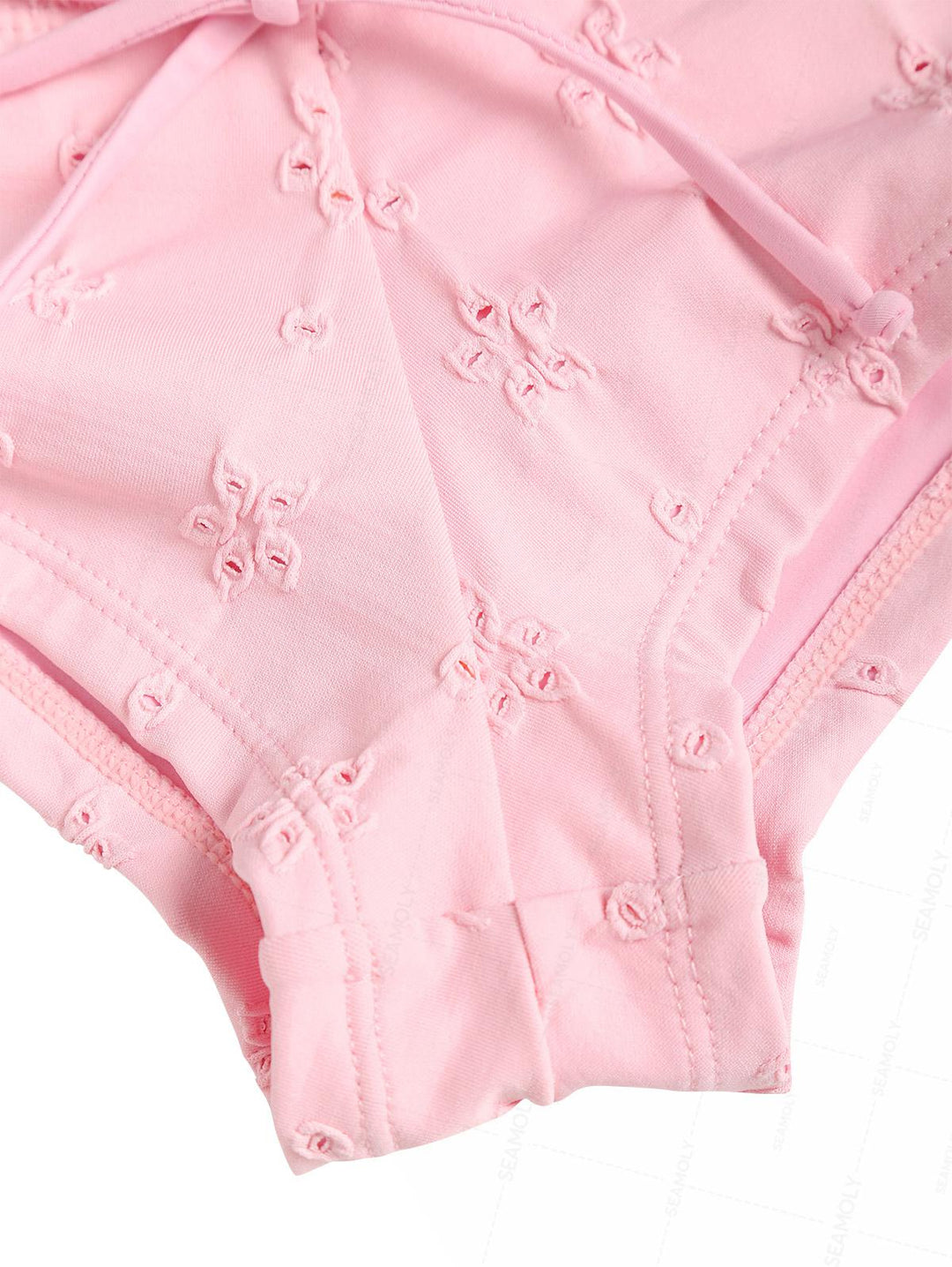 Seamolly 3 Piece Recycled Fabric Jacquard Lace Bowknot Cheeky Boyshort Bikini Set