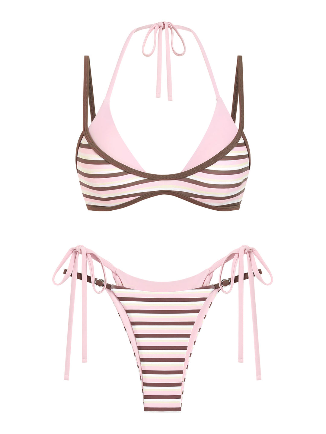 Seamolly Contrast Color Striped String Double Layer Bikini Set