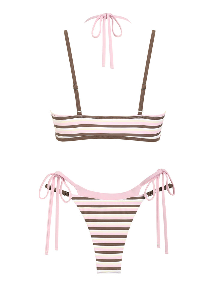 Seamolly Contrast Color Striped String Double Layer Bikini Set