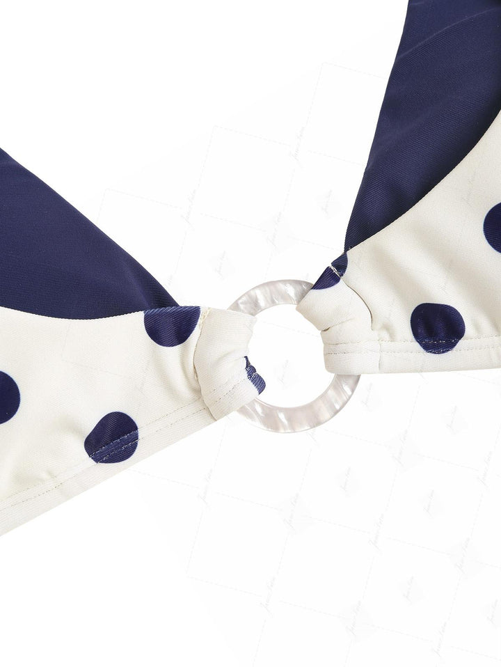 Cadetblue Polka Dot O Ring Double Layer Top & Cheeky Boyshorts Bikini Set