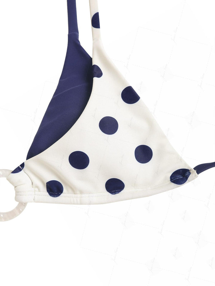 Cadetblue Polka Dot O Ring Double Layer Top & Cheeky Boyshorts Bikini Set