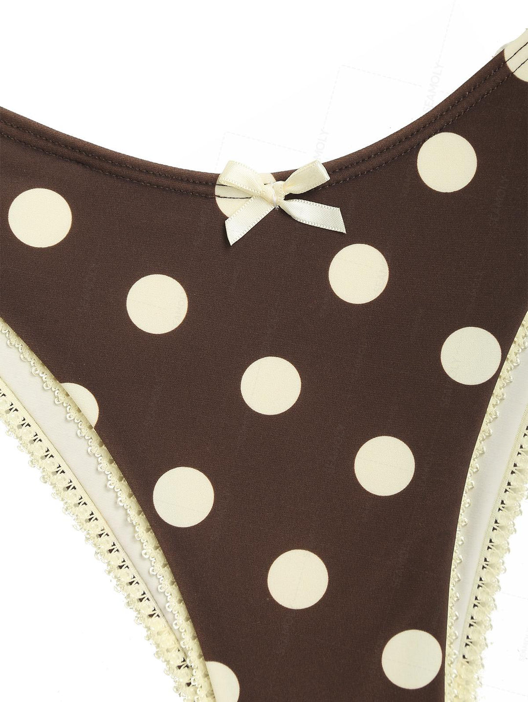 Seamolly Polka Dot Bowknot Ruched Lace Up Back Bandeau Bikini Set