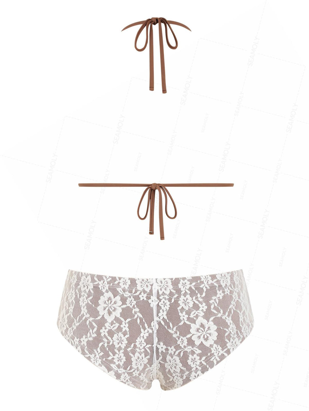 Seamolly Lace Floral Bowknot Triangle Cheeky Boyshorts Bikini Set