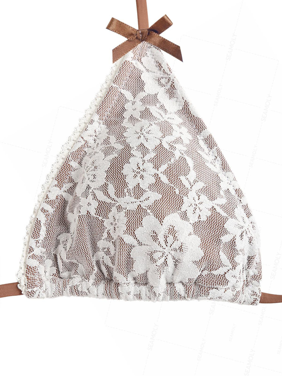 Seamolly Lace Floral Bowknot Triangle Cheeky Boyshorts Bikini Set