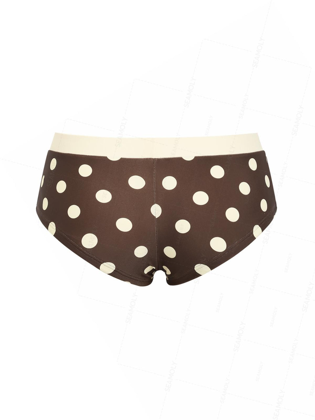 Seamolly 3 Piece Polka Dot Bowknot Lace Up Bandeau Cheeky Boyshort Bikini Set