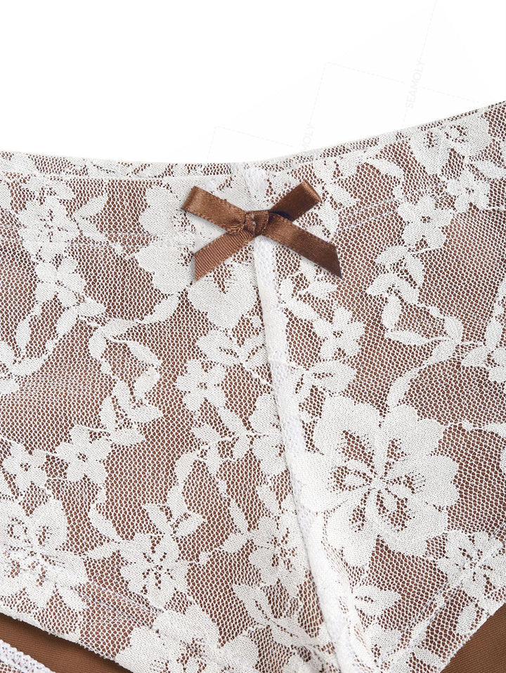 Seamolly Lace Floral Bowknot Triangle Cheeky Boyshorts Bikini Set