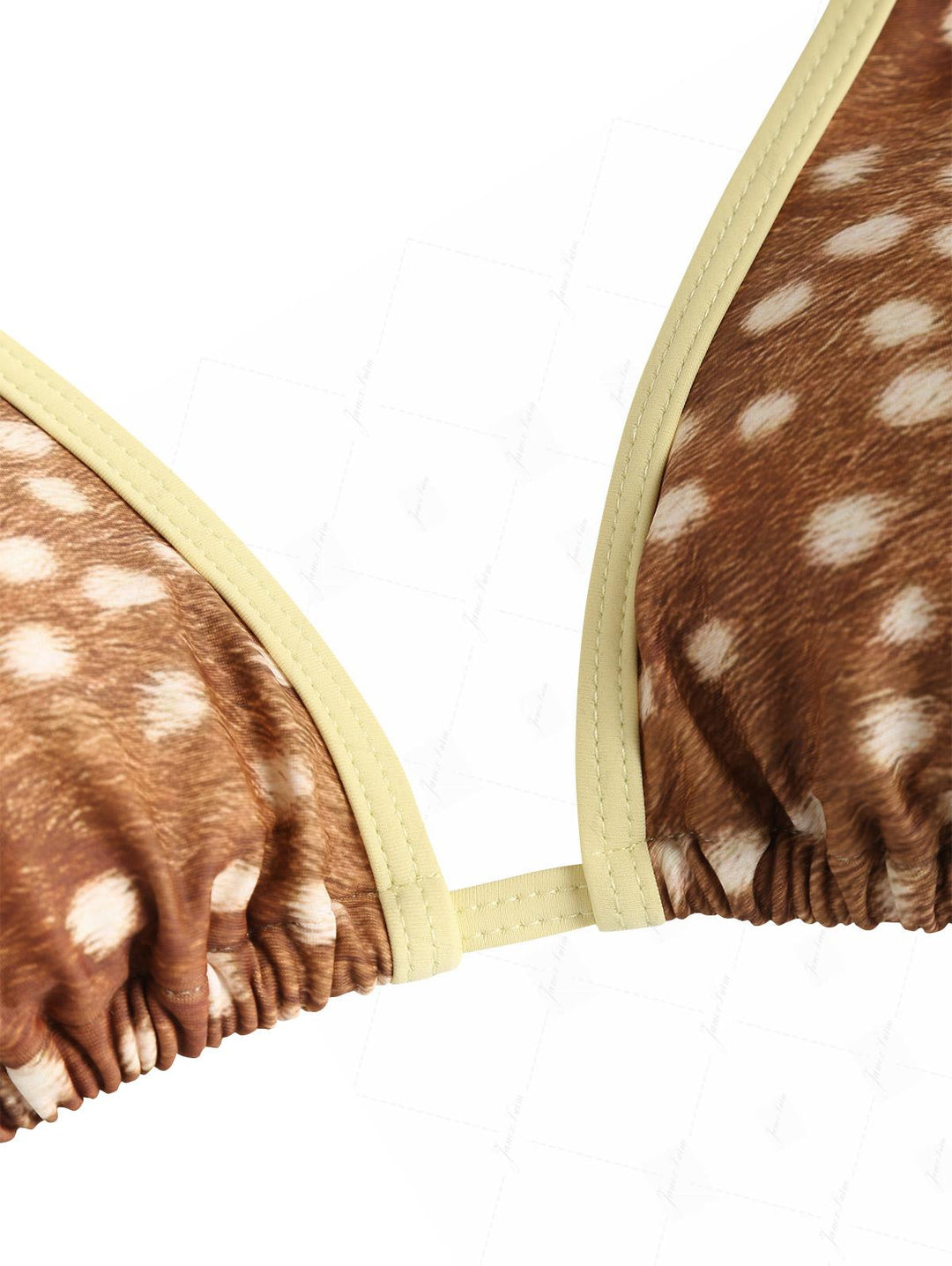 Brown Deer Print Bowknot Contrast Binding Triangle Top & Cheeky Brazilian Bottom Bikini Set