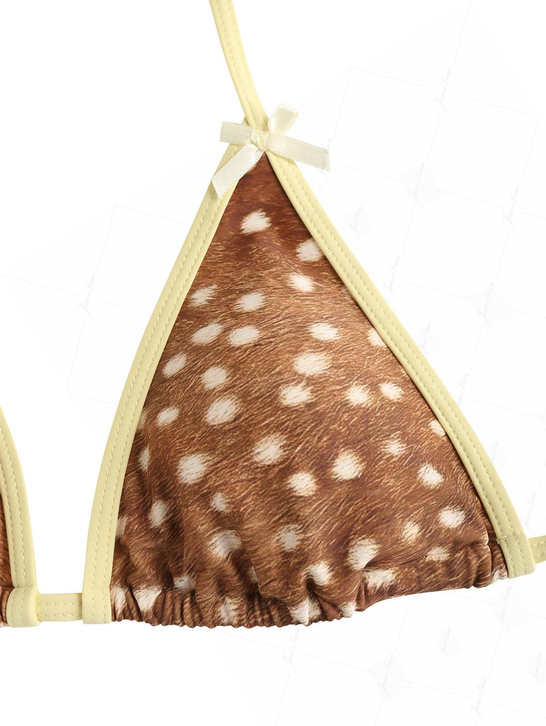 Brown Deer Print Bowknot Contrast Binding Triangle Top & Cheeky Brazilian Bottom Bikini Set