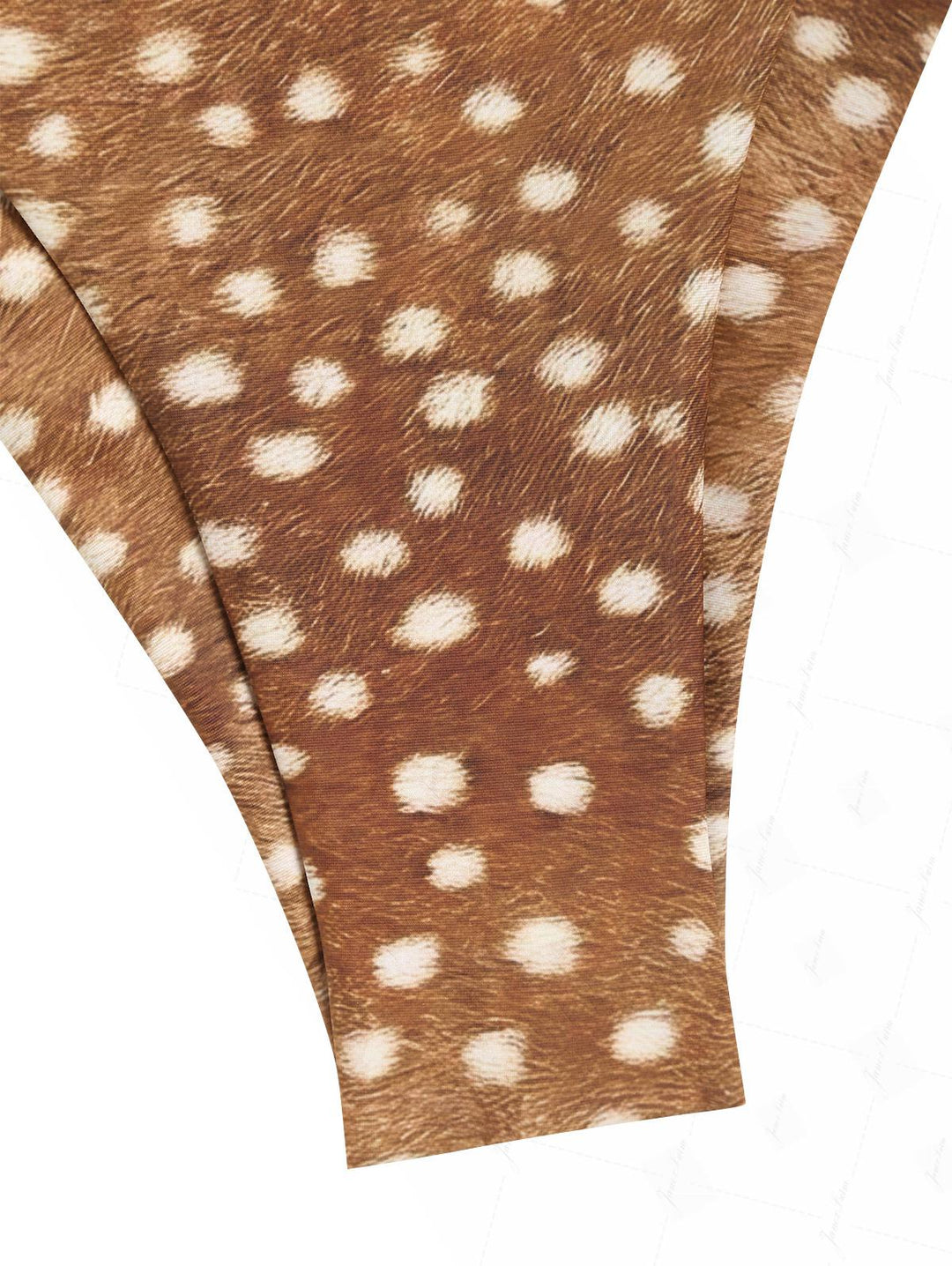 Brown Deer Print O Ring Double Layer Top & Cheeky Brazilian Bottom Bikini Set