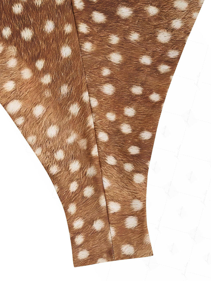 Brown Deer Print O Ring Double Layer Top & Cheeky Brazilian Bottom Bikini Set
