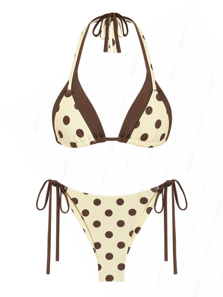 Seamolly Polka Dot Double Layer Top & Cheeky Brazilian Bottom Bikini Set