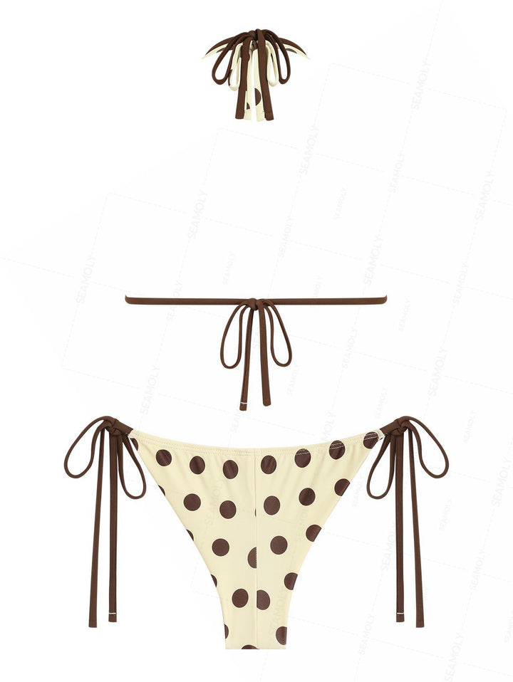Seamolly Polka Dot Double Layer Top & Cheeky Brazilian Bottom Bikini Set
