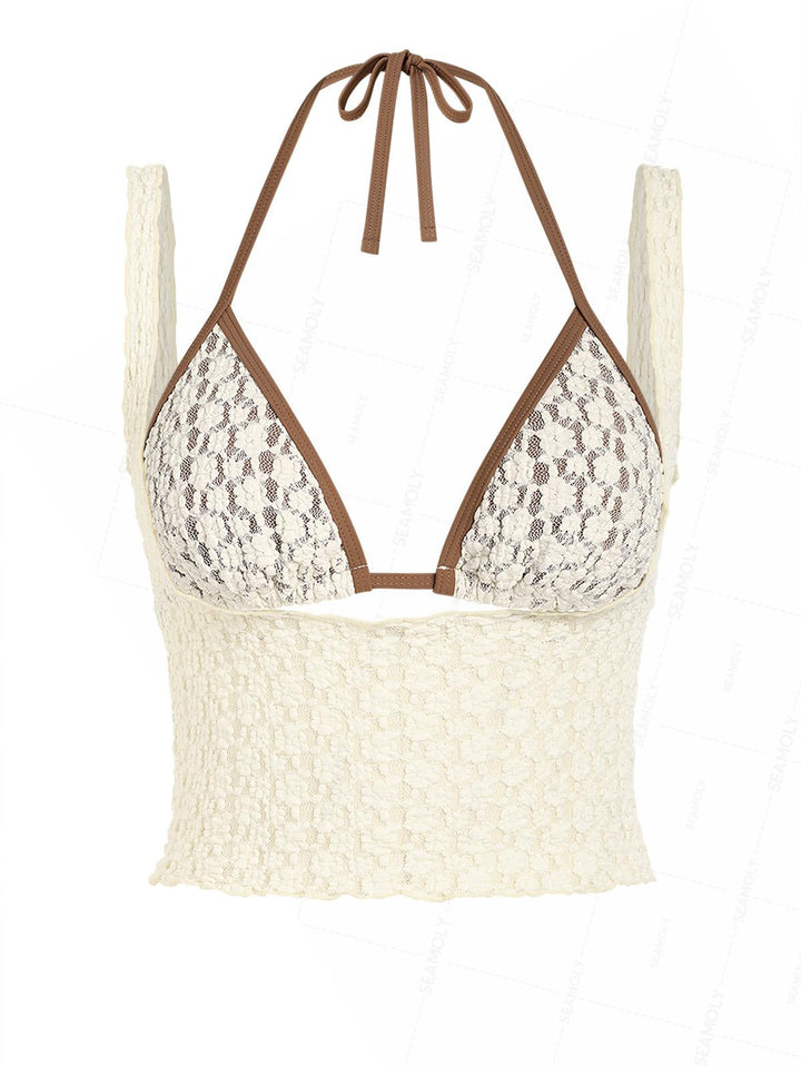 Seamolly Lace Jacquard Two-way Crop Tank Top