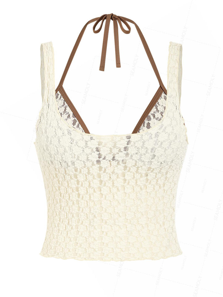 Seamolly Lace Jacquard Two-way Crop Tank Top