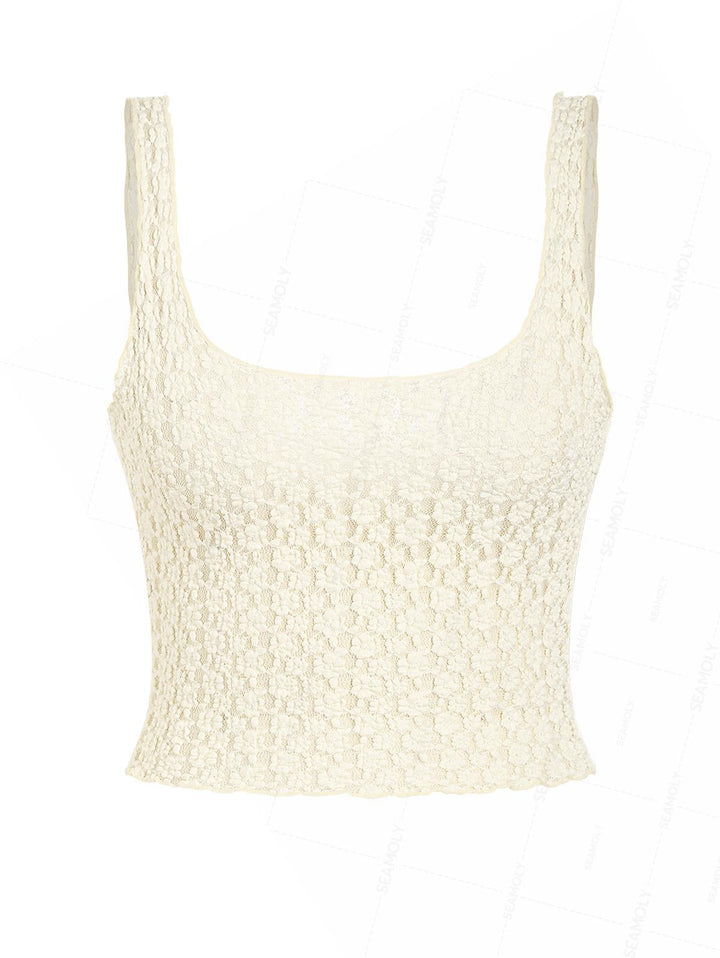 Seamolly Lace Jacquard Two-way Crop Tank Top