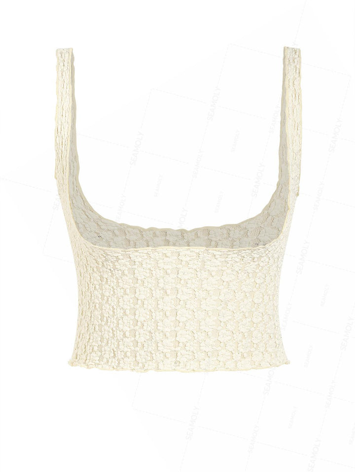 Seamolly Lace Jacquard Two-way Crop Tank Top