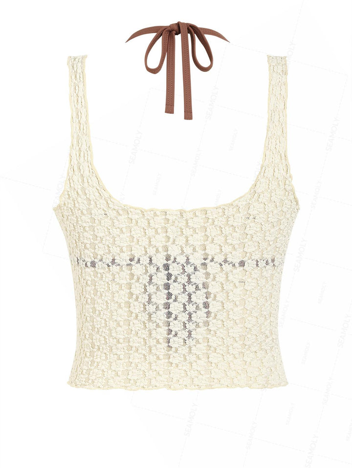 Seamolly Lace Jacquard Two-way Crop Tank Top