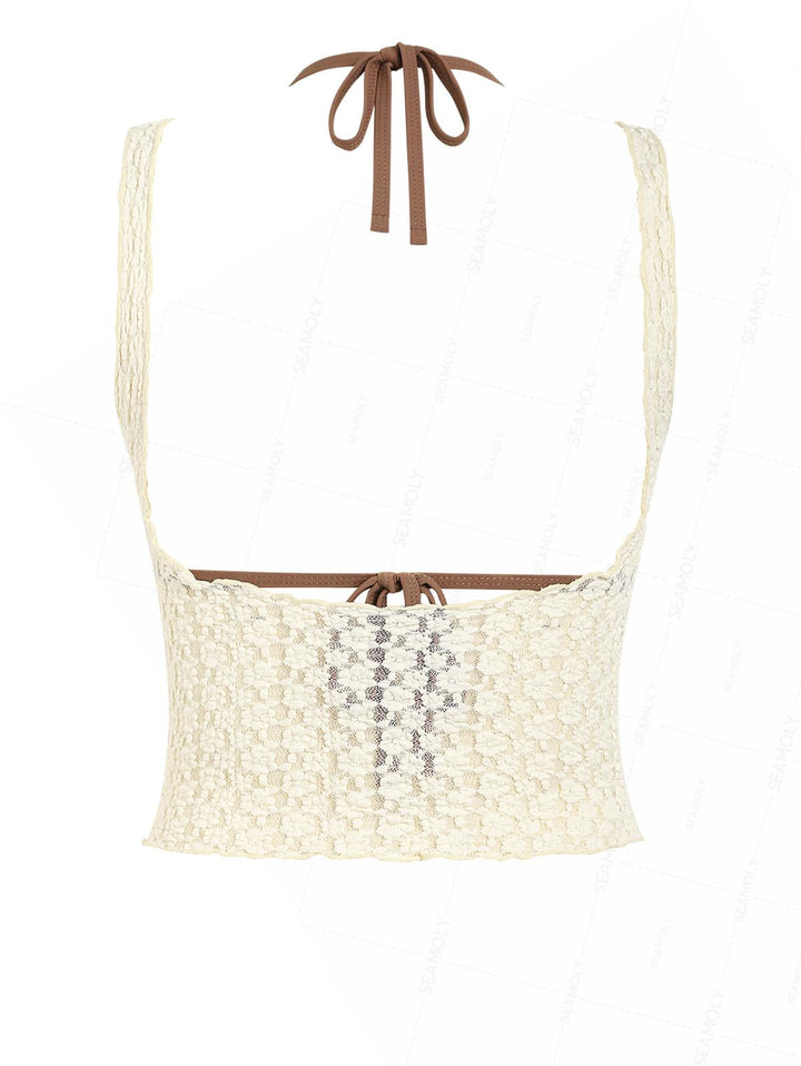 Seamolly Lace Jacquard Two-way Crop Tank Top