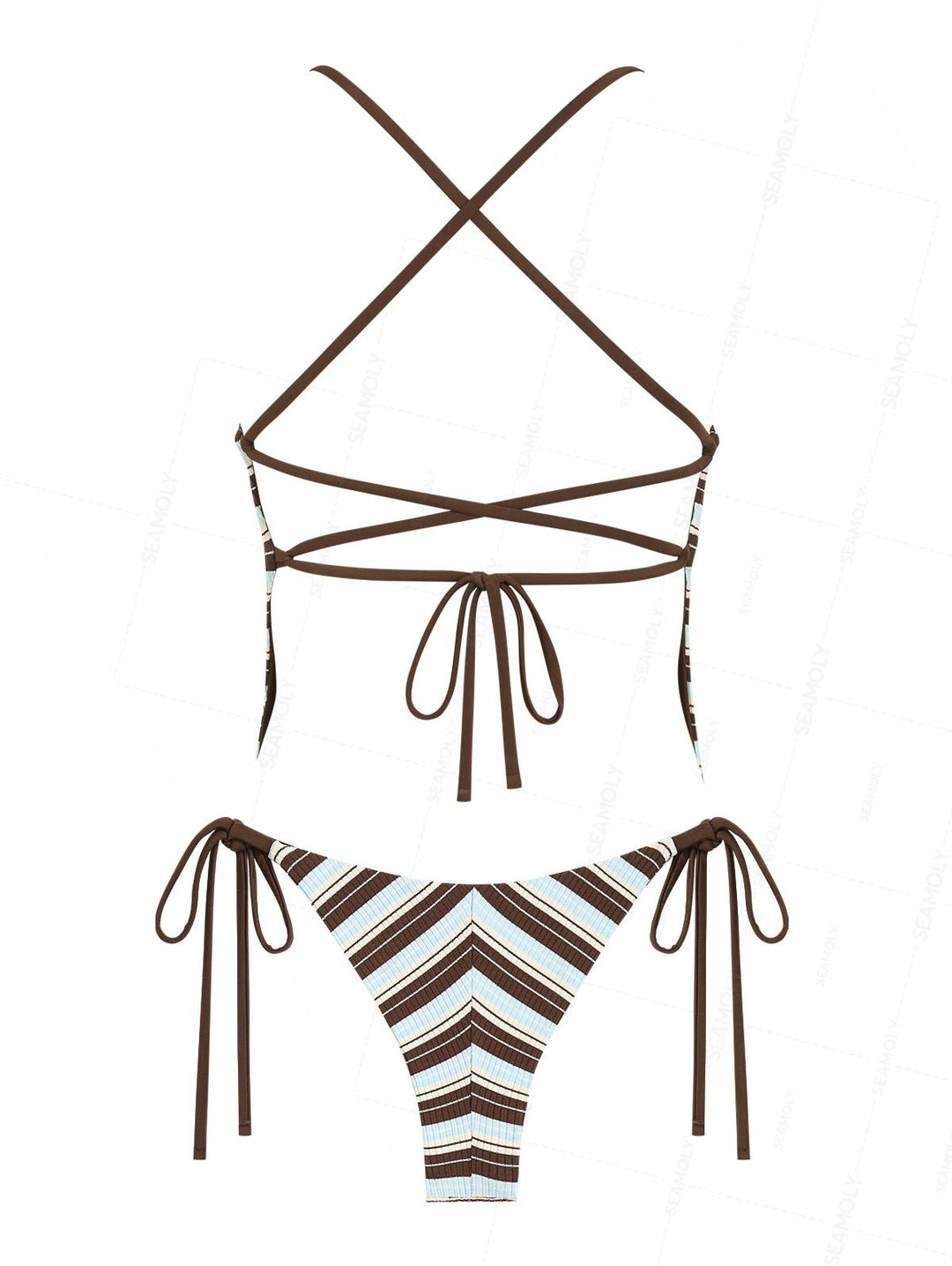 Seamolly Striped Crisscross Lace Up Tank Top & Cheeky Brazilian Bottom Tankini Set
