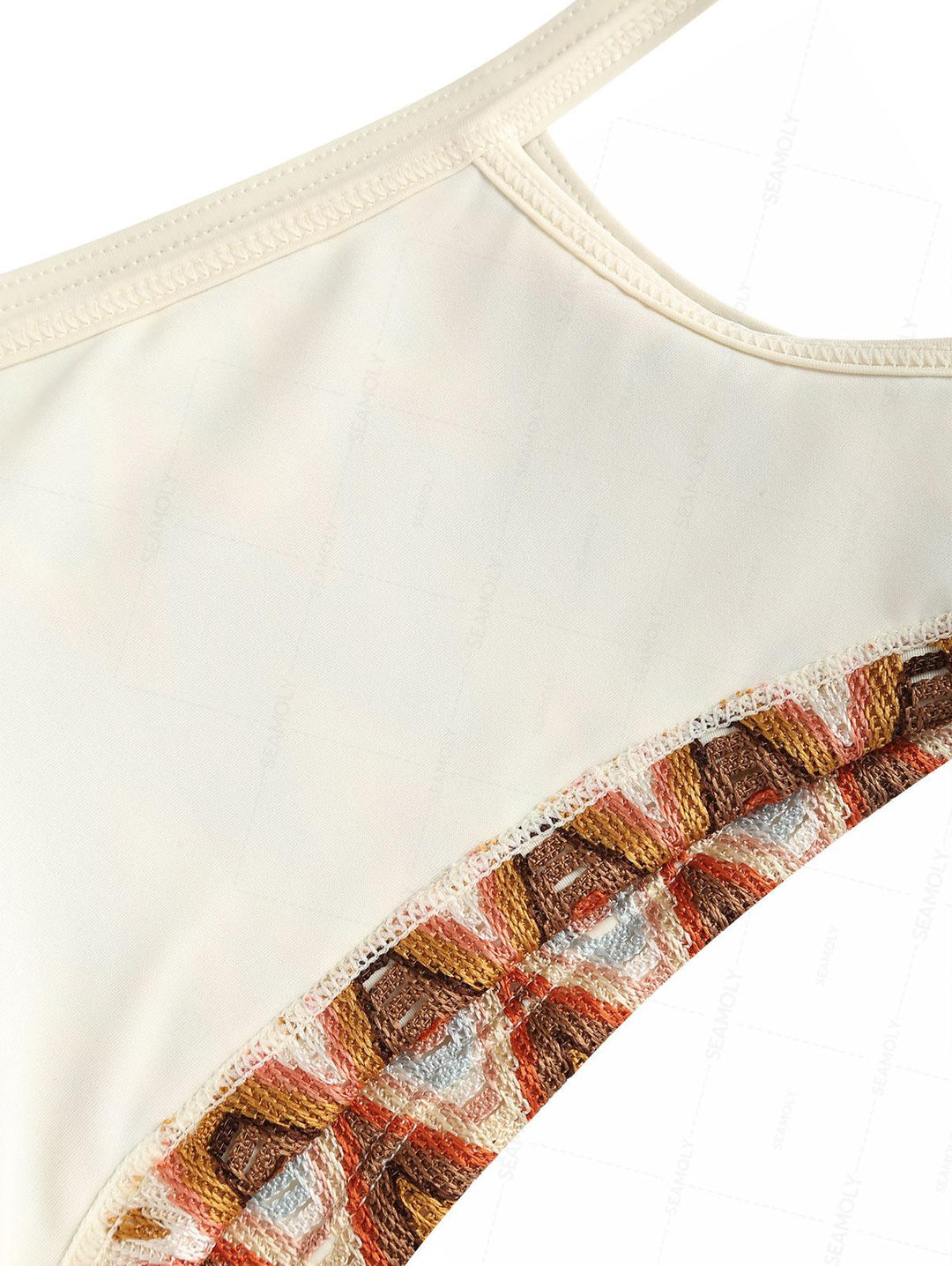 Seamolly Crochet Chevron Halter Cutout Tied Side Cheeky Boyshorts Tankini Set