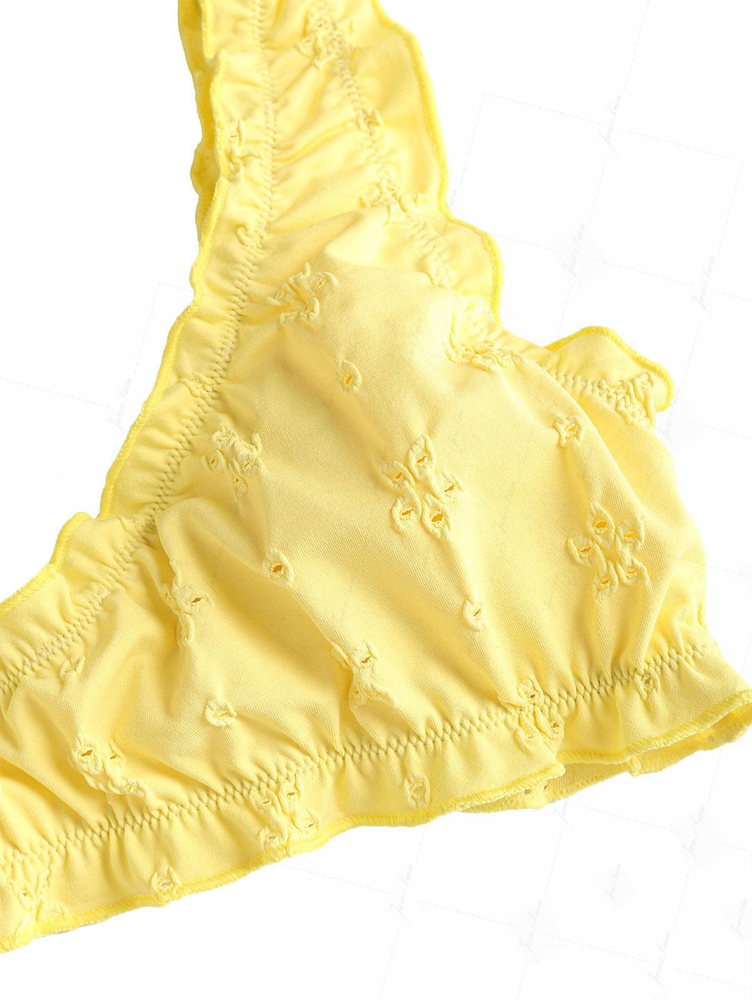 Yellow Recycled Fabric Jacquard Ruffles Edge Bralette Bikini Set