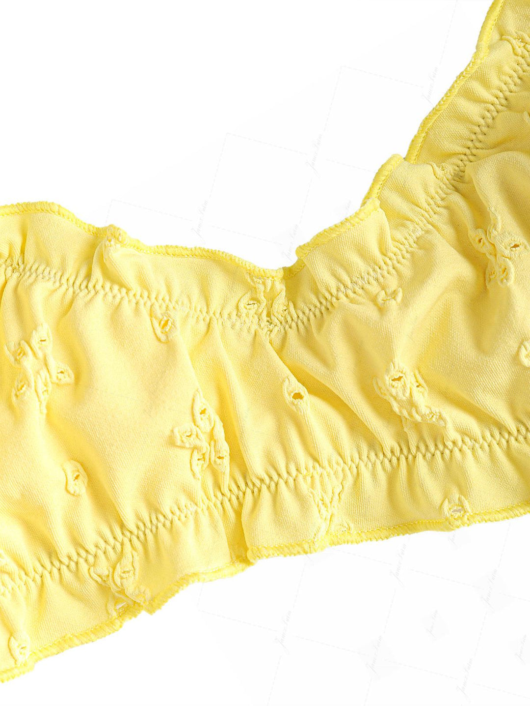 Yellow Recycled Fabric Jacquard Ruffles Edge Bralette Bikini Set