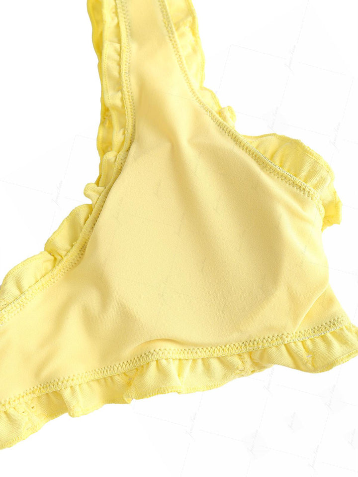 Yellow Recycled Fabric Jacquard Ruffles Edge Bralette Bikini Set