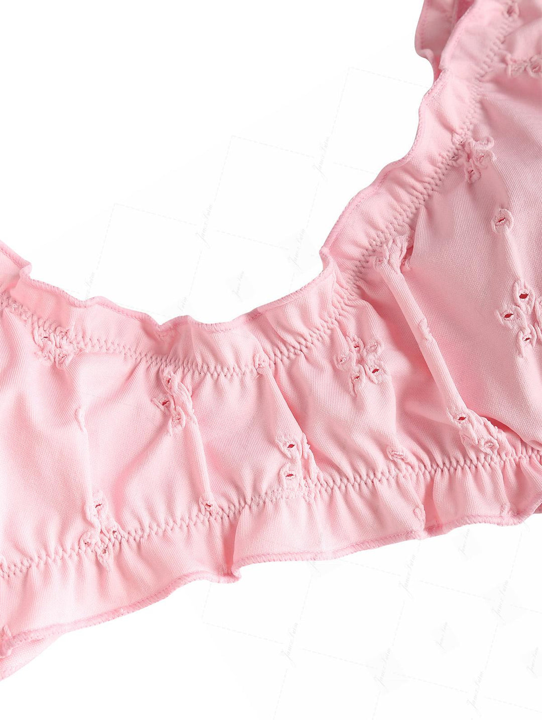 Pink Recycled Fabric Jacquard Ruffles Edge Bralette Bikini Set