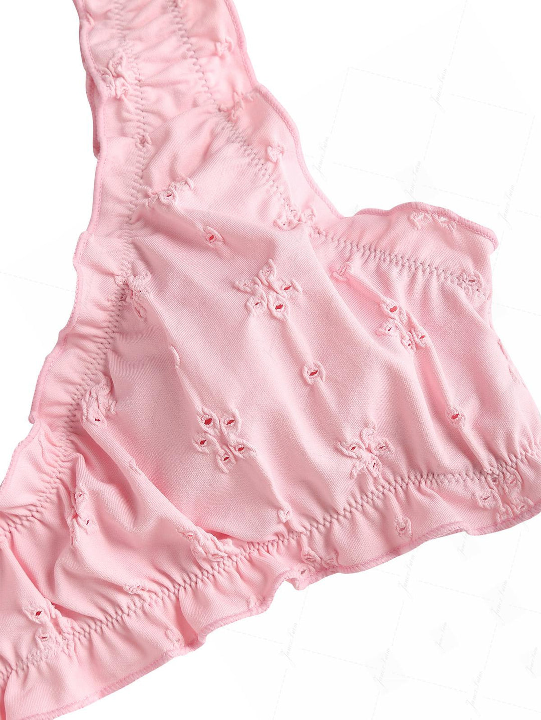 Pink Recycled Fabric Jacquard Ruffles Edge Bralette Bikini Set
