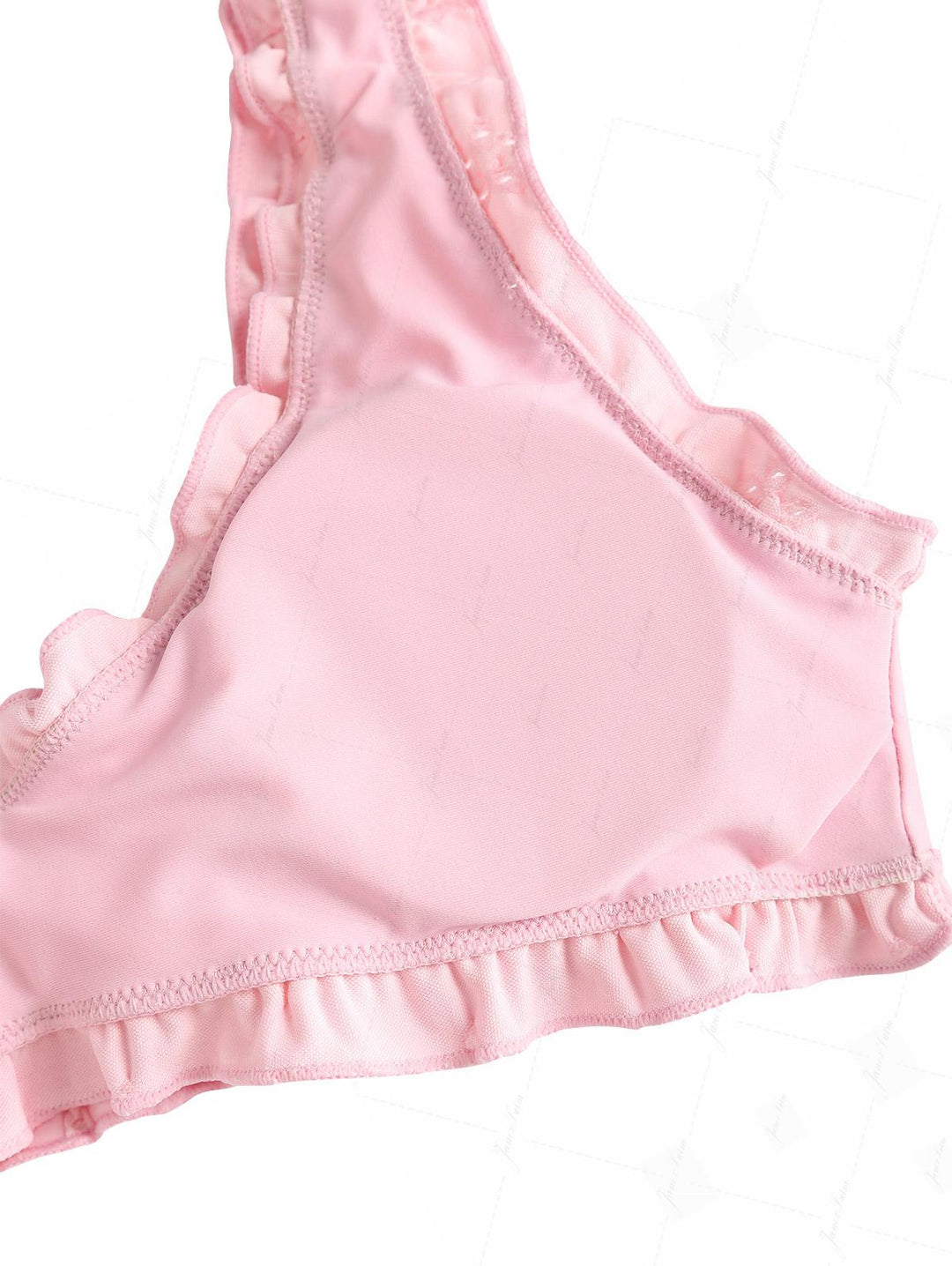 Pink Recycled Fabric Jacquard Ruffles Edge Bralette Bikini Set