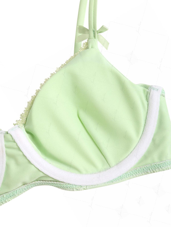 Seamolly Recycled Fabric Eyelet Jacquard Lace Bowknot Underwire Bikini Set