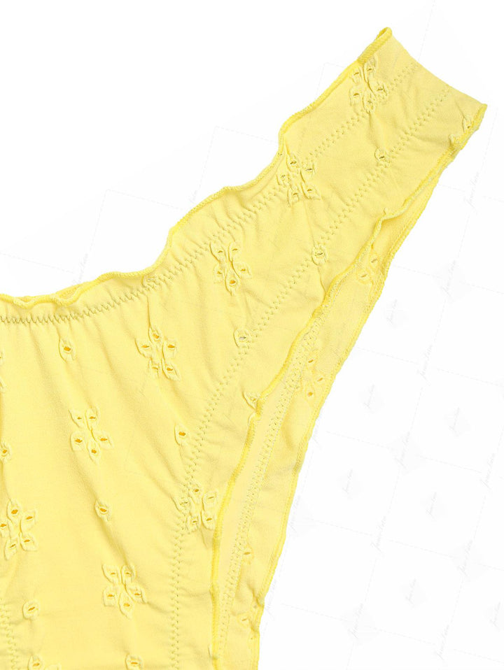 Yellow Recycled Fabric Jacquard Ruffles Edge Bralette Bikini Set