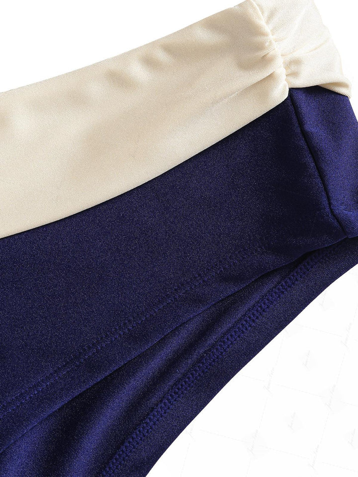 Deep Blue Contrast Binding Triangle Push Up Cheeky Boyshorts Bikini Set