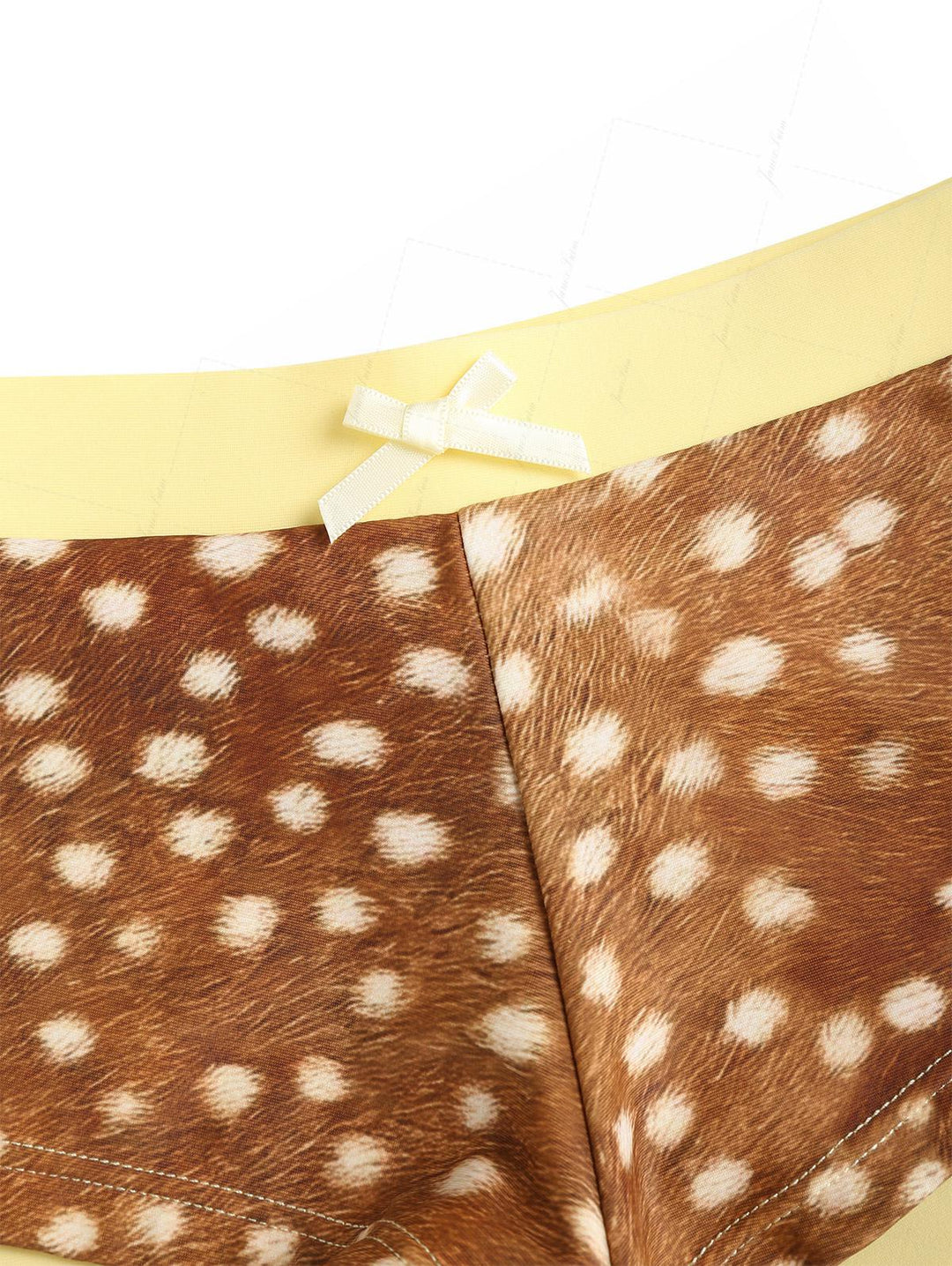 Brown Deer Print Bowknot Contrast Binding Triangle Cheeky Boyshorts Bikini Set
