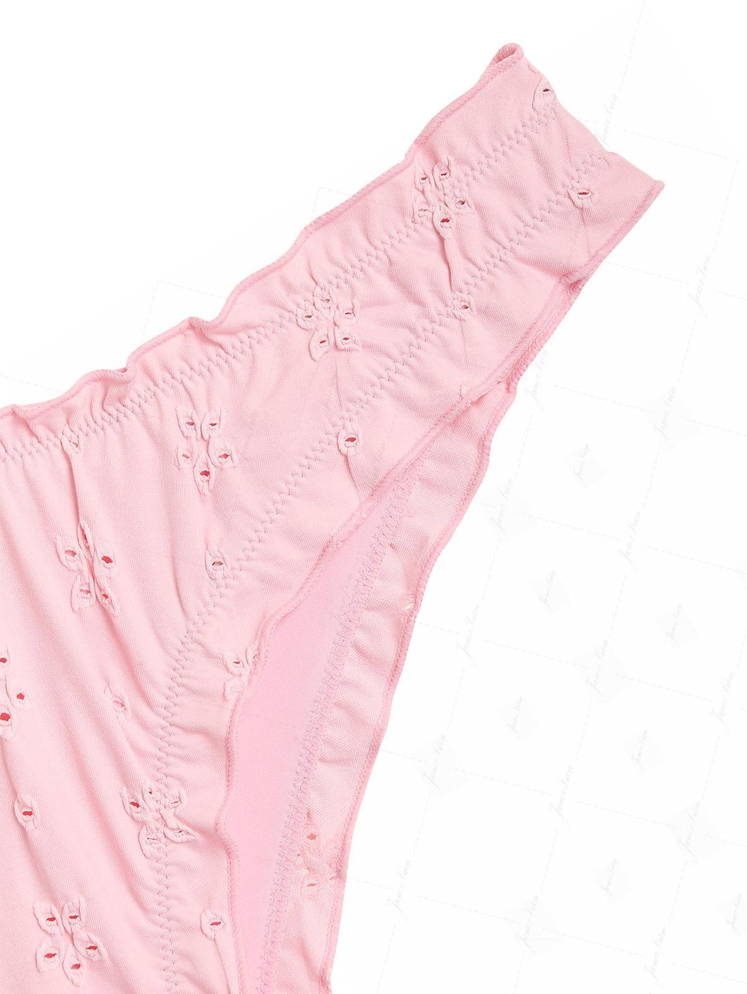 Pink Recycled Fabric Jacquard Ruffles Edge Bralette Bikini Set