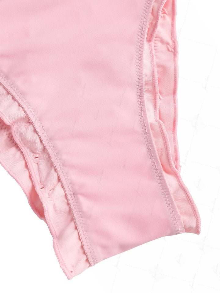 Pink Recycled Fabric Jacquard Ruffles Edge Bralette Bikini Set