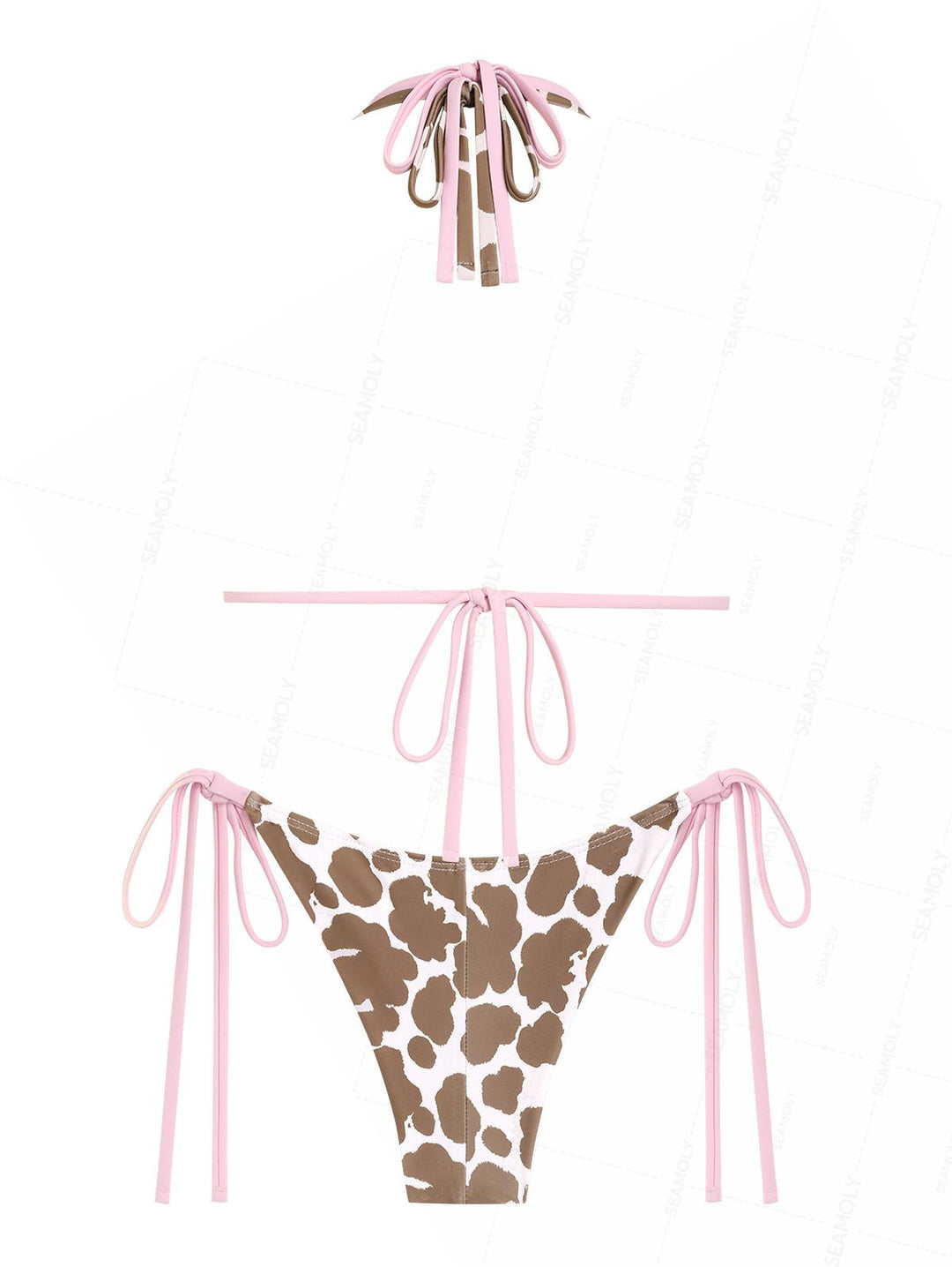 Seamolly Cow Print Double Layer Top & Cheeky Brazilian Bottom Bikini Set